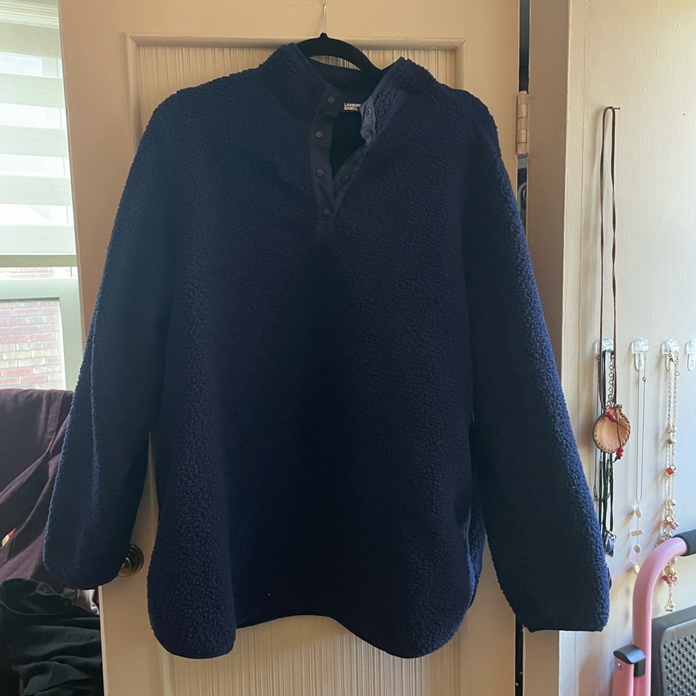 Lands' End Navy Blue Fleece 1X